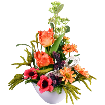 Tulipe perroquet Gerbera Anémone Astilbe Baies