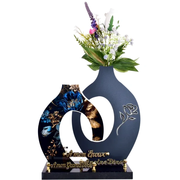 Double Vase Pivoine bleue