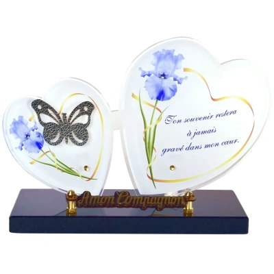 Double cœur galbé iris bleu
