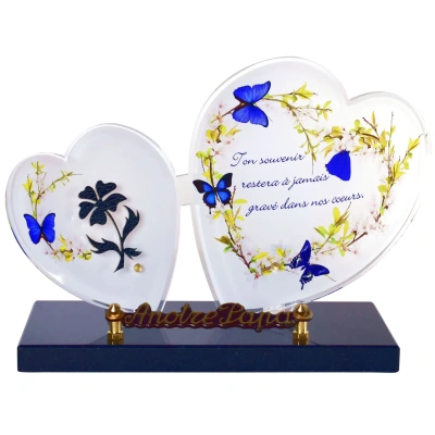 Double cœur galbé papillons bleus