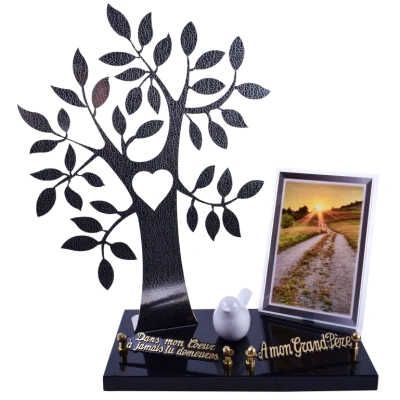 Composition ARBRE INOX Façon Cuir Oiseau céramique
