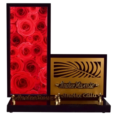 Cadre vertical insert doré Rose rouge