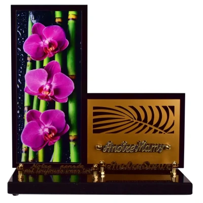 Cadre vertical insert doré Orchidée zen