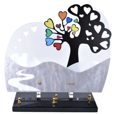 Double vague nacré décor inox arbre