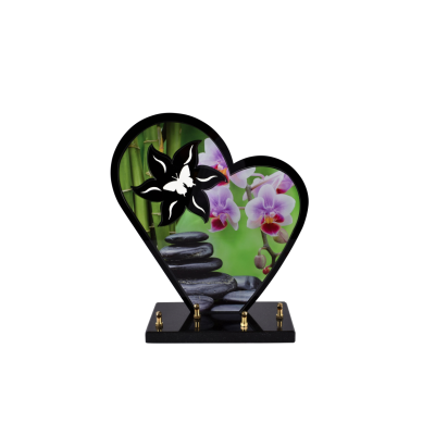 Coeur black line orchidée galet