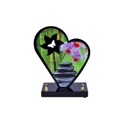 Coeur black line galet bambou orchidée